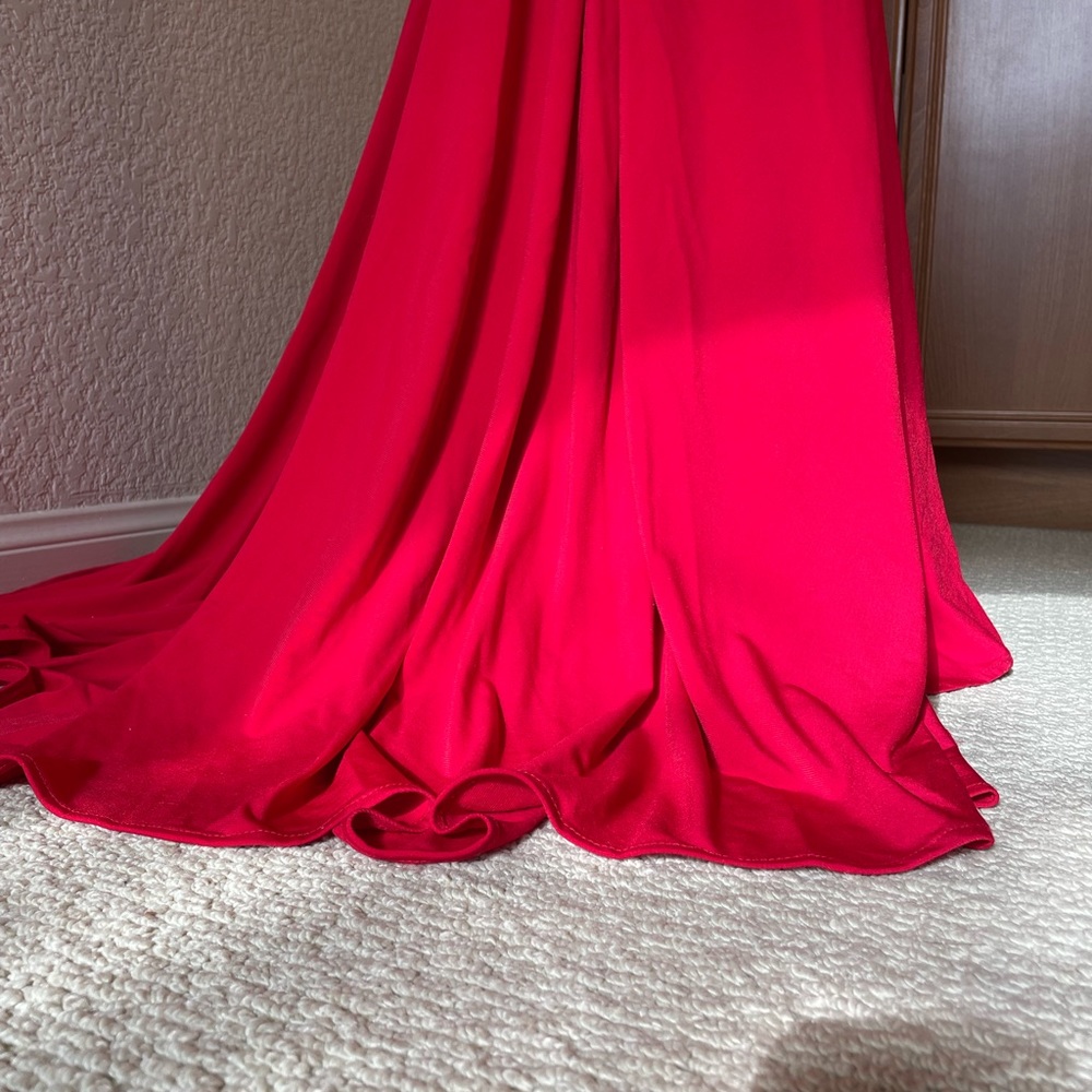 Terani Couture Red One Shoulder Formal Pageant Dress